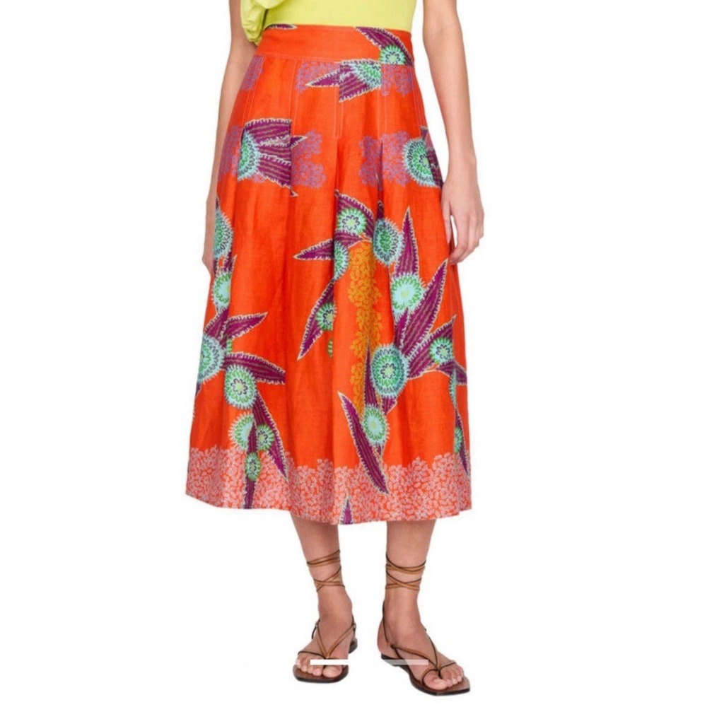 NWT‎ Marie Oliver Frankie Skirt Plumeria Orange Linen Size 12